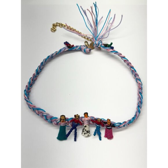 Vintage woven worry doll necklace pastel braid - Picture 4 of 5